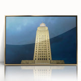 Acrylic print of a Louisiana scenery in gold frame, featuring mid-century modernist style, ideal for nursery wall art.