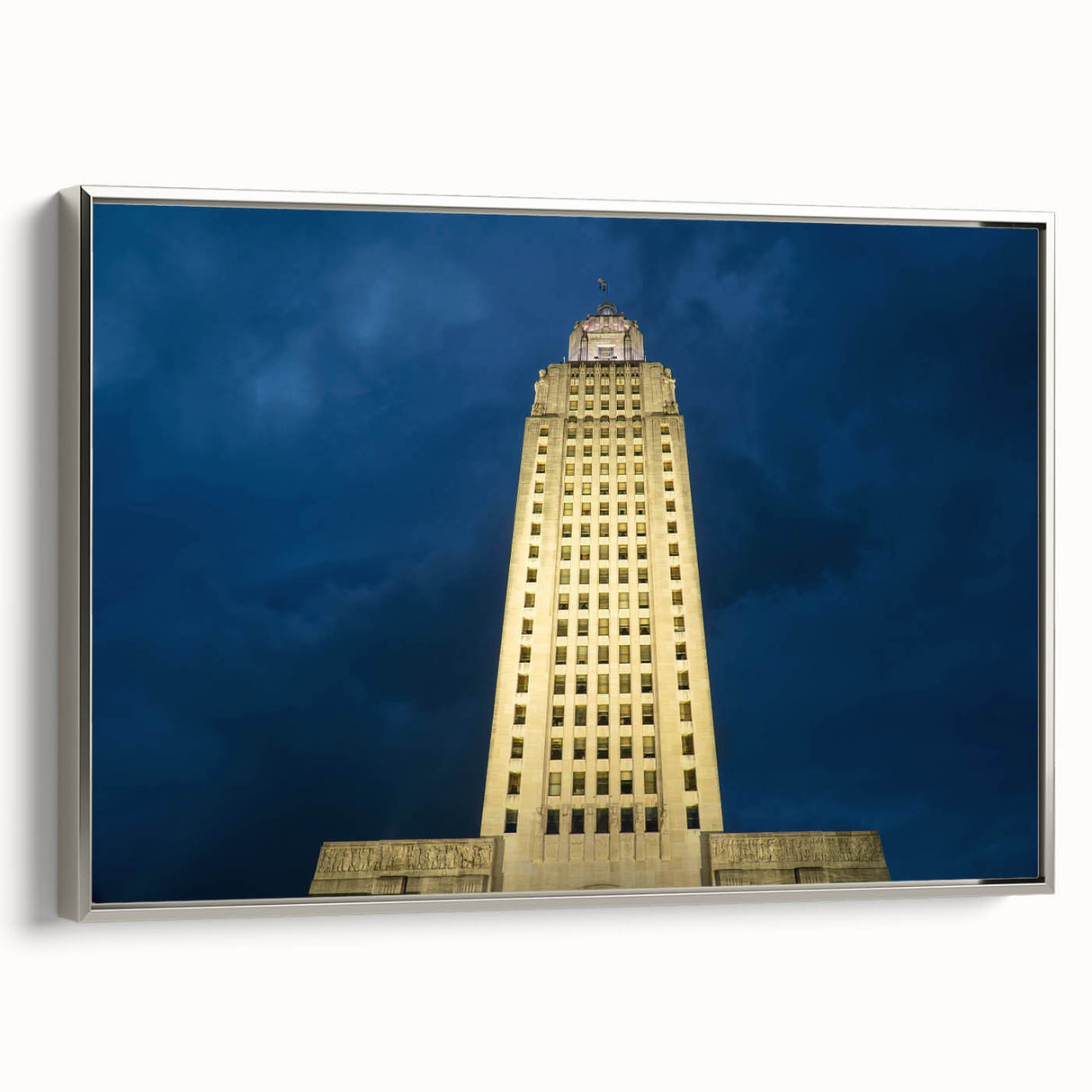 Framed canvas landscape art painting of Louisiana scenery in vibrant colors on a black background.