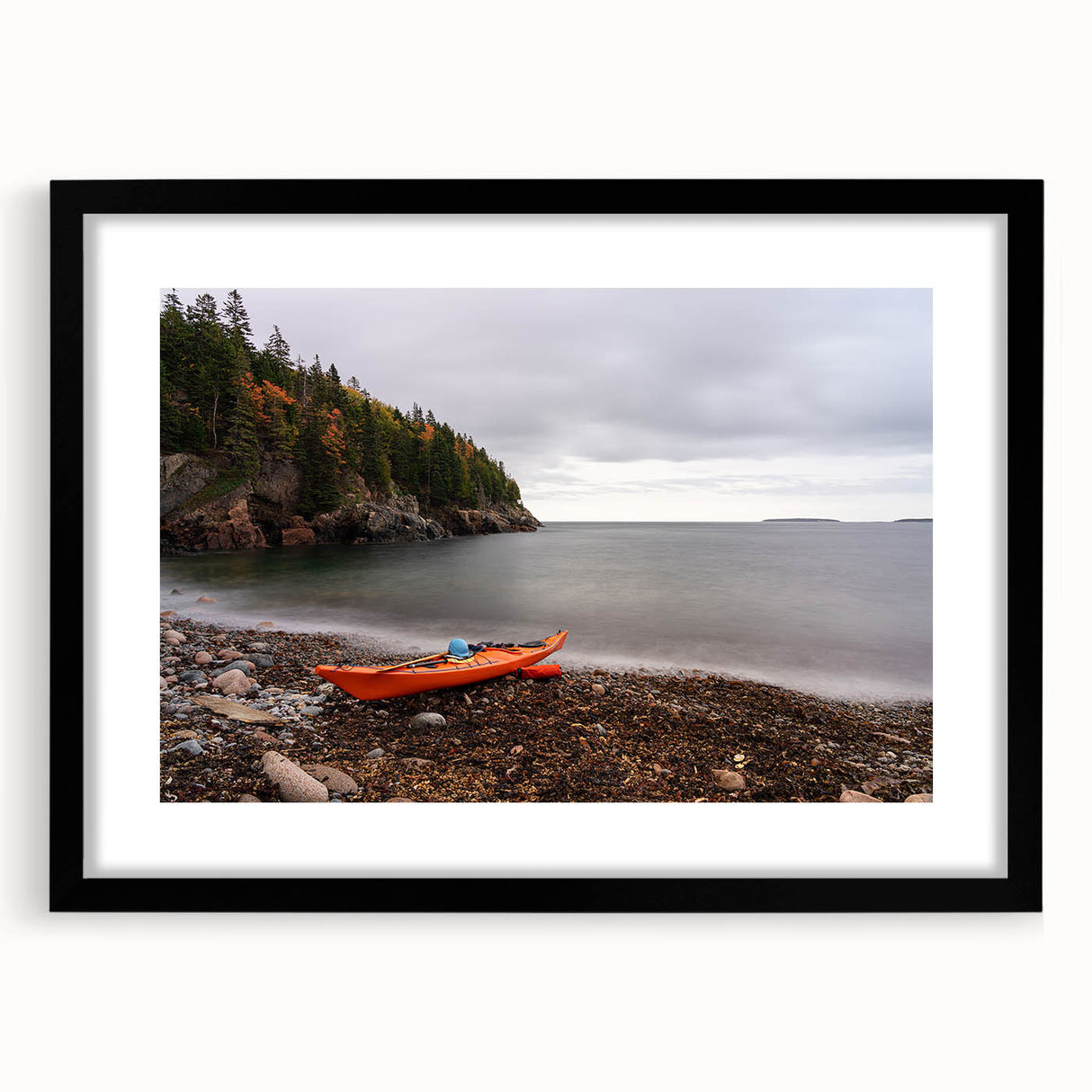 Extra large framed wall art depicting an abstract Acadia, Maine scenery in vibrant, colorful hues.