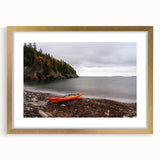 Extra large abstract art print of Acadia, Maine scenery in gold frame, ideal for living room decor.
