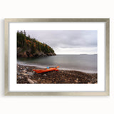Textured art depicting Acadia National Park with abstract tree silhouettes, in a silver frame.