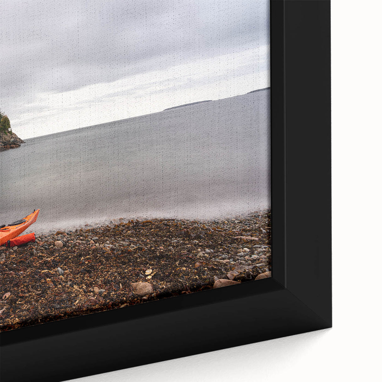 Black wall art featuring a textured Acadia National Park scenery on a framed canvas, with vibrant colors.