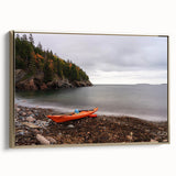 Framed canvas depicting a serene Acadia landscape in muted earth tones, ideal for bedroom wall art.