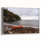 Landscape art painting of Acadia, Maine on framed canvas with a silver frame, featuring vibrant colorful art tones.