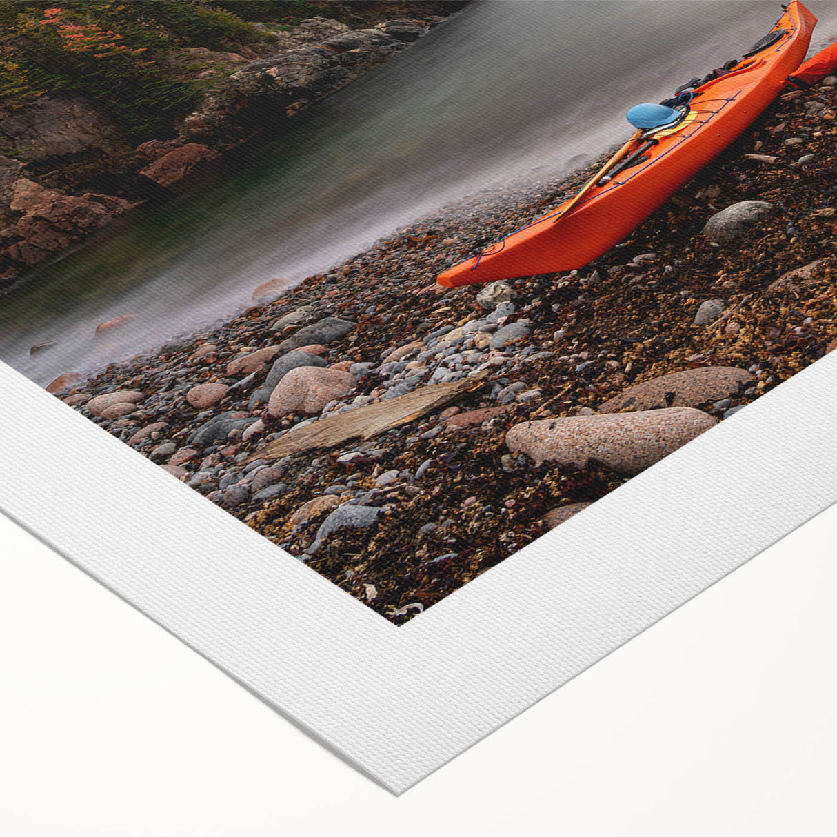 Art deco poster featuring Acadia National Park on rolled canvas, with muted earth tones, ideal for dining room decor.