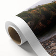 Art Deco poster of Acadia scenery, featuring muted green and blue tones on rolled canvas, ideal for nursery wall art.