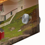 Large abstract depiction of Maine scenery in muted earth tones on acrylic glass, suitable as dining room art.