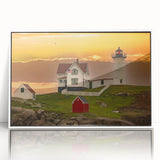 Acrylic print of a serene Maine landscape, framed in white, ideal for nursery wall art.
