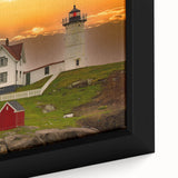 Extra large framed canvas featuring a textured Maine scenery in black with colorful art accents, ideal for living room decor.
