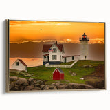 Framed canvas featuring a vintage-style landscape painting of Maine with muted earth tones, ideal for bedroom wall decor.