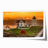 Rolled print of a serene Maine landscape with soft green and blue tones, ideal for dining room wall art.