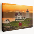 Large canvas print depicting a serene Maine landscape in soft blue and green tones, ideal for kitchen wall art.