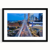 Abstract art print of Boston skyline in vibrant colors on a large textured canvas, suitable for living room decor.