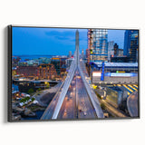 Black and white wall art of Boston landscape in a vintage poster style on framed canvas, ideal for bedroom decor.