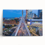 Black and white stretched canvas of Boston skyline, featuring large art format, ideal for kitchen wall art or bedroom decor.