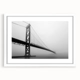 Abstract art print of Detroit skyline in muted gray and blue tones on a framed white mat, ideal for dining room decor.