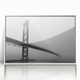 Art Deco style poster of Detroit skyline in muted gray and blue tones, acrylic print framed in white.