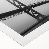 Art deco poster of Detroit skyline in muted blue tones on rolled canvas, suitable for dining room wall art.