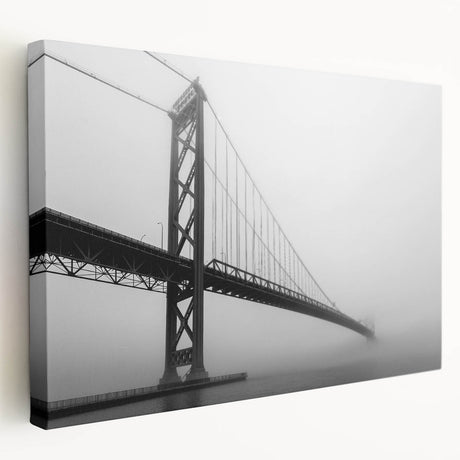 Detroit skyline in muted gray hues on a large stretched canvas, ideal for kitchen wall art.