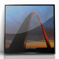 Large abstract wall art of St. Louis skyline in black and gray tones on framed acrylic, ideal for modern office decor.