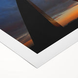 Art deco poster of St. Louis skyline in muted blue tones on rolled canvas, suitable for dining room wall art.