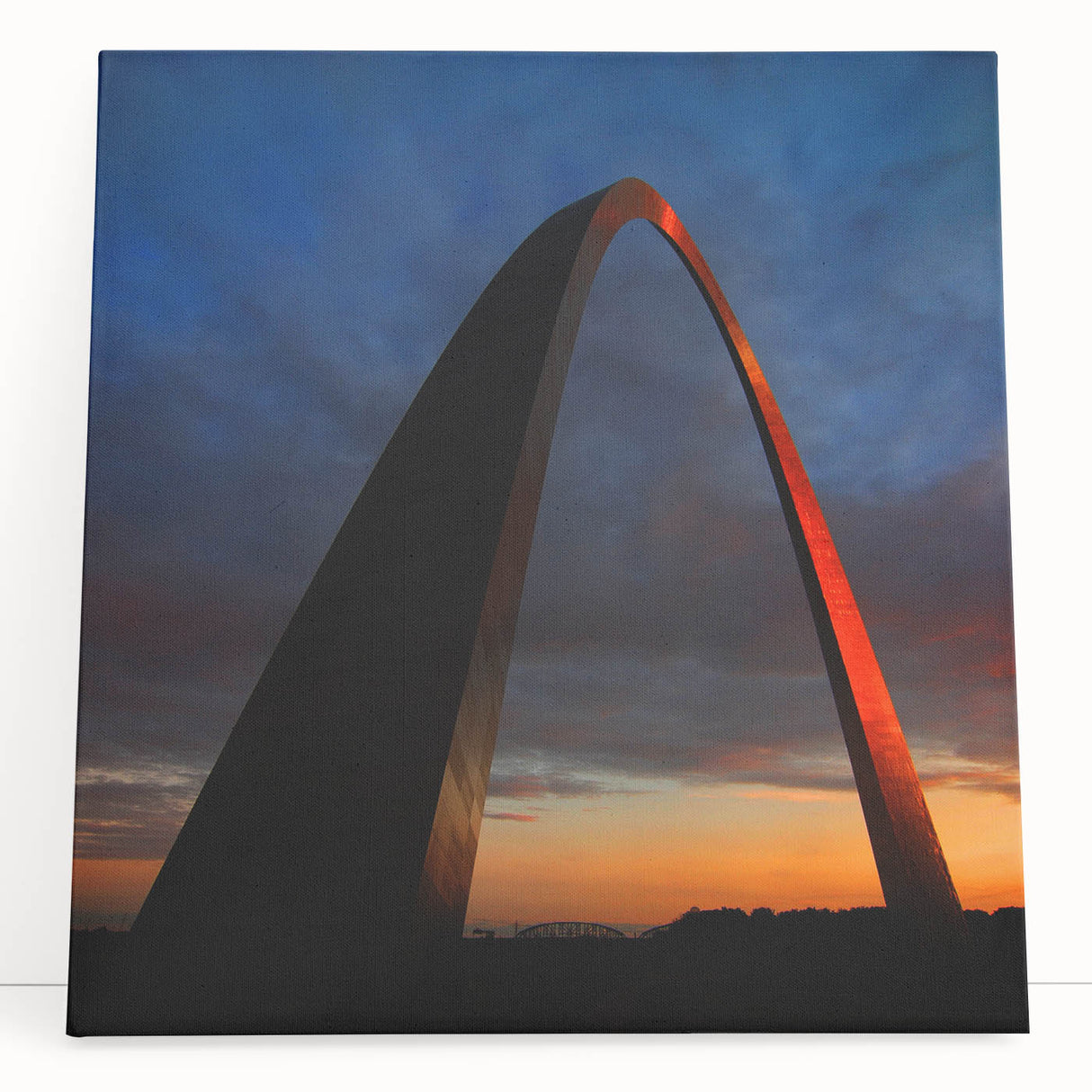 Black and white stretched canvas of St. Louis skyline, ideal for kitchen wall art or bedroom ambiance.