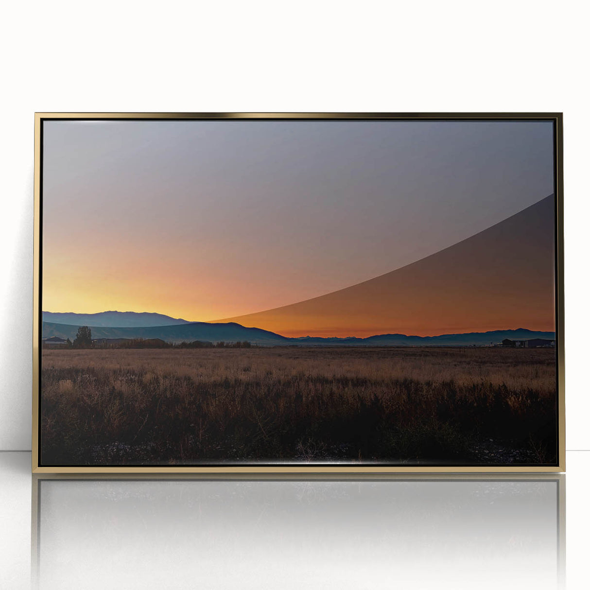 Large art print of a Montana landscape in muted earth tones on framed acrylic, ideal for modern art wall decor.