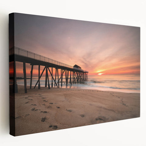 Large stretched canvas depicting a serene New Jersey landscape in muted green and blue tones, suitable for kitchen wall art.