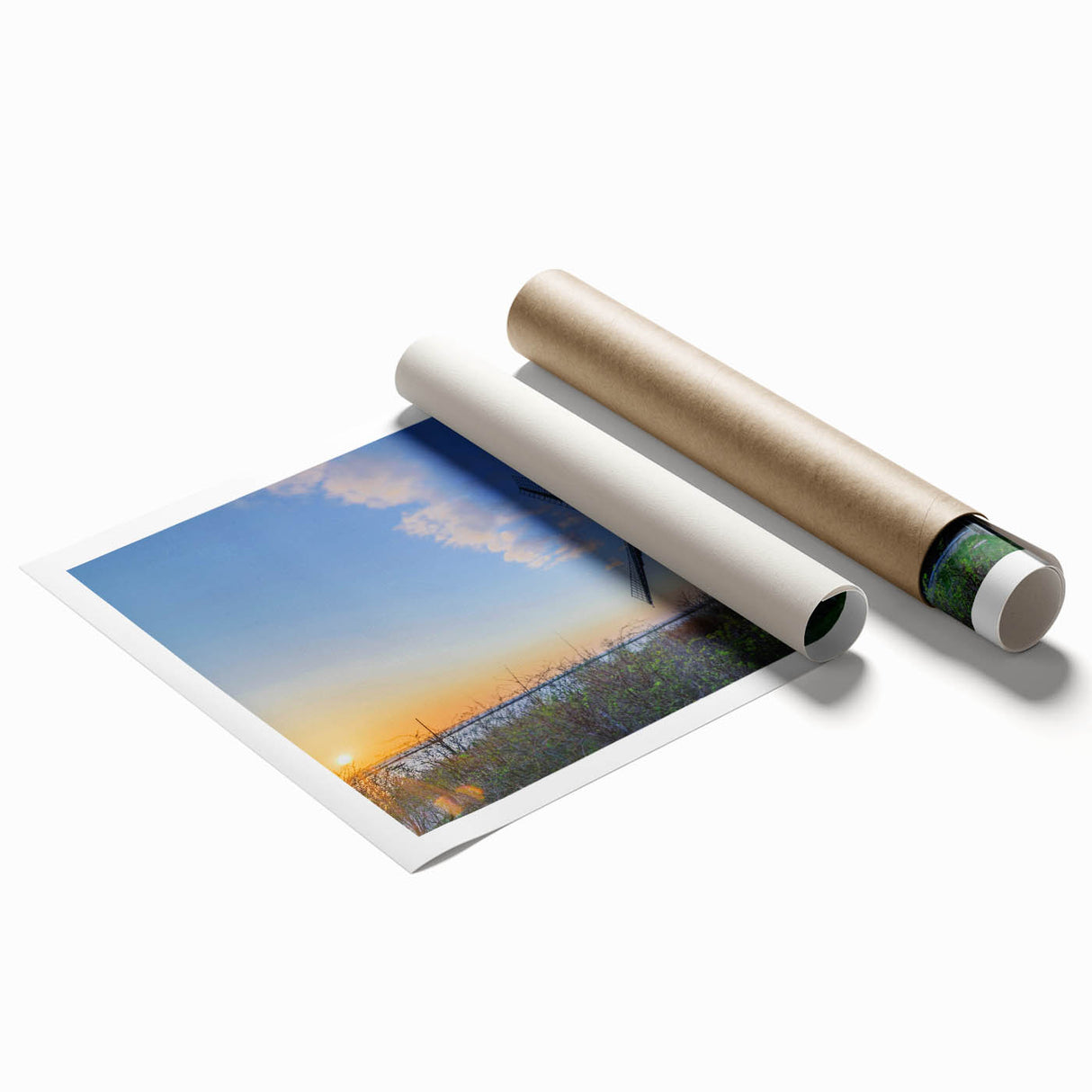Extra large rolled print of Charlotte, North Carolina skyline in muted gray and blue tones.
