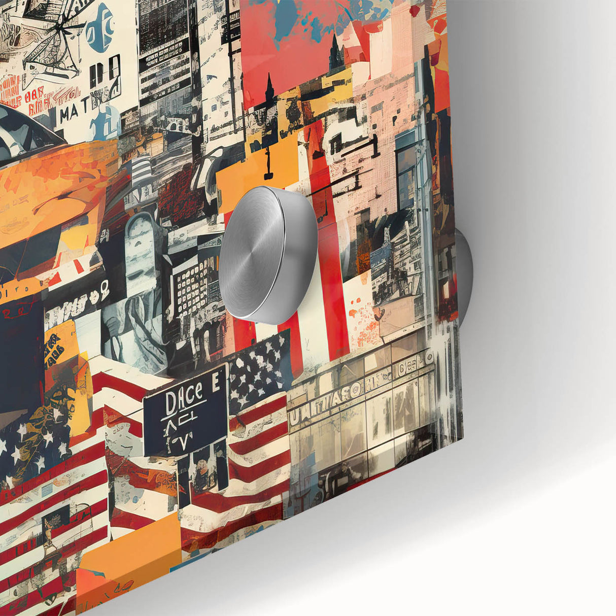 Large abstract depiction of Manhattan skyline in muted earth tones on acrylic glass, suitable for dining room art.