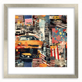 Textured abstract art print of Manhattan skyline in muted gray tones on a framed canvas, ideal for bedroom art.