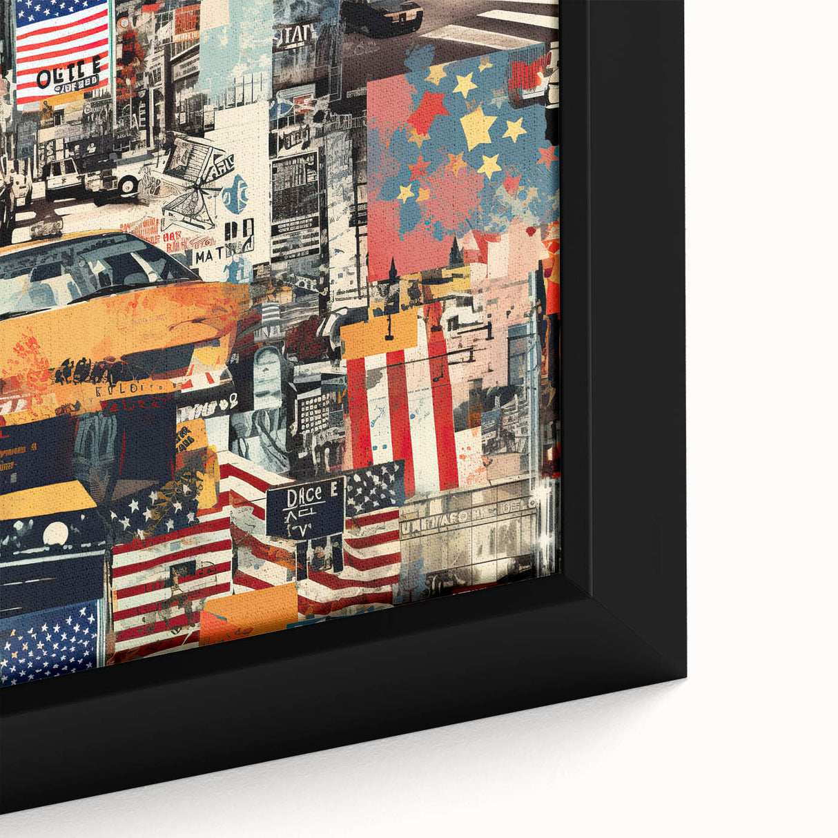 Extra large framed canvas featuring a textured depiction of the Manhattan skyline in black with colorful accents.