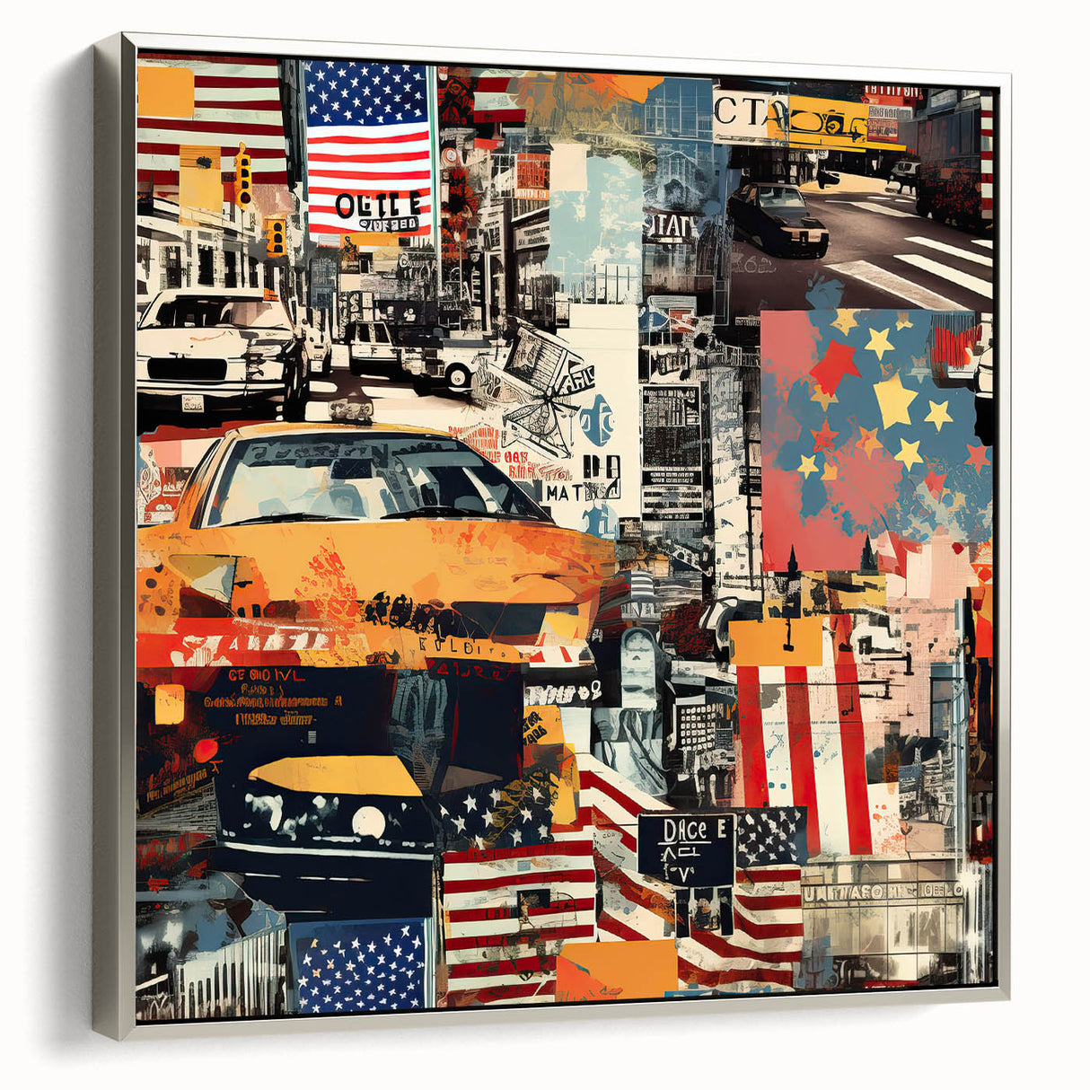Framed canvas of a vintage Manhattan skyline in black with colorful accents, ideal for modern office decor.