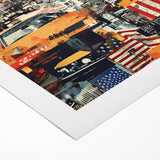 Art deco poster of Manhattan skyline in monochrome tones on rolled canvas, suitable for dining room wall art.