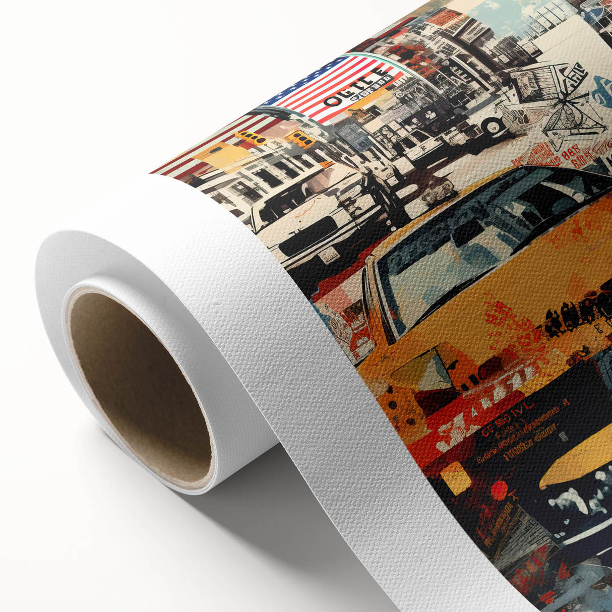 Art deco poster of Manhattan skyline in pastel shades on rolled canvas, ideal for nursery wall art.