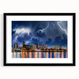 Extra large abstract art print featuring textured, colorful strokes, ideal for living room decor, framed in black with mat.