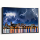 Black and white landscape art painting of Portland, Oregon on framed canvas, ideal for bedroom wall decor.