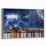 Landscape art painting of Portland, Oregon, featuring colorful art on black framed canvas, suitable for living room decor.