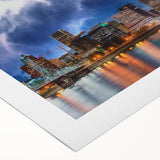 Art deco poster of Portland, Oregon skyline in muted earth tones on rolled canvas, fitting for dining room wall art.