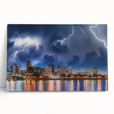 Black and white photograph of Portland, Oregon skyline on stretched canvas, ideal for kitchen wall art or bedroom.