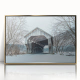 Large art print of a Vermont landscape in mid-century modernist style, framed in acrylic with gold tones.