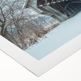 Art deco poster of Vermont scenery in muted earth tones on rolled canvas, suitable for dining room wall art.