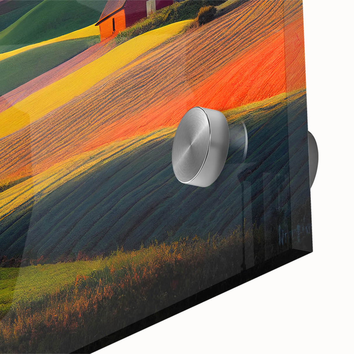 Large abstract wall art of Palouse, Washington, in muted earth tones on acrylic glass, ideal for dining room ambiance.