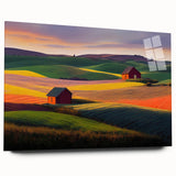 Large abstract wall art of the Palouse landscape on acrylic, featuring soft green and brown tones.