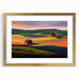 Extra large abstract art print of Palouse, Washington, in textured gold frame, ideal for living room decor.