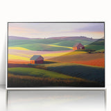 Art deco poster of the Palouse scenery in Washington, featuring soft pastel colors on white-framed acrylic.