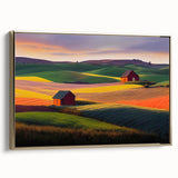 Framed canvas depicting a vintage-style landscape of the Palouse region in muted earth tones, ideal for bedroom wall art.