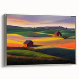 Framed canvas featuring a vintage-style landscape painting of the Palouse region in Washington, with muted earth tones.