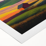 Art deco poster of Palouse, Washington scenery on rolled canvas, featuring soft green and brown tones.