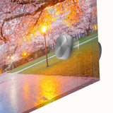 Large abstract wall art of Seattle skyline in muted blue tones on acrylic glass, suited for dining room ambiance.